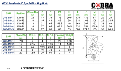 GT Cobra Grade 80 Eye Self Locking Hook