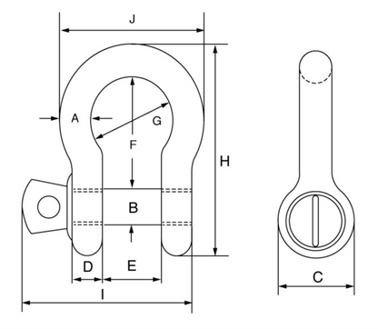 Green Pin Grade 6 Theatre Bow Shackle with Screw Collar Pin